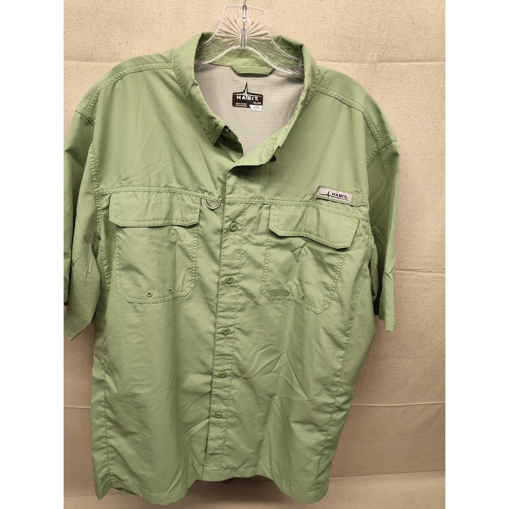 Habit Mens XL Fishing Shirt‎ Short Sleeve Sage Green UPF Ventilated Button Up